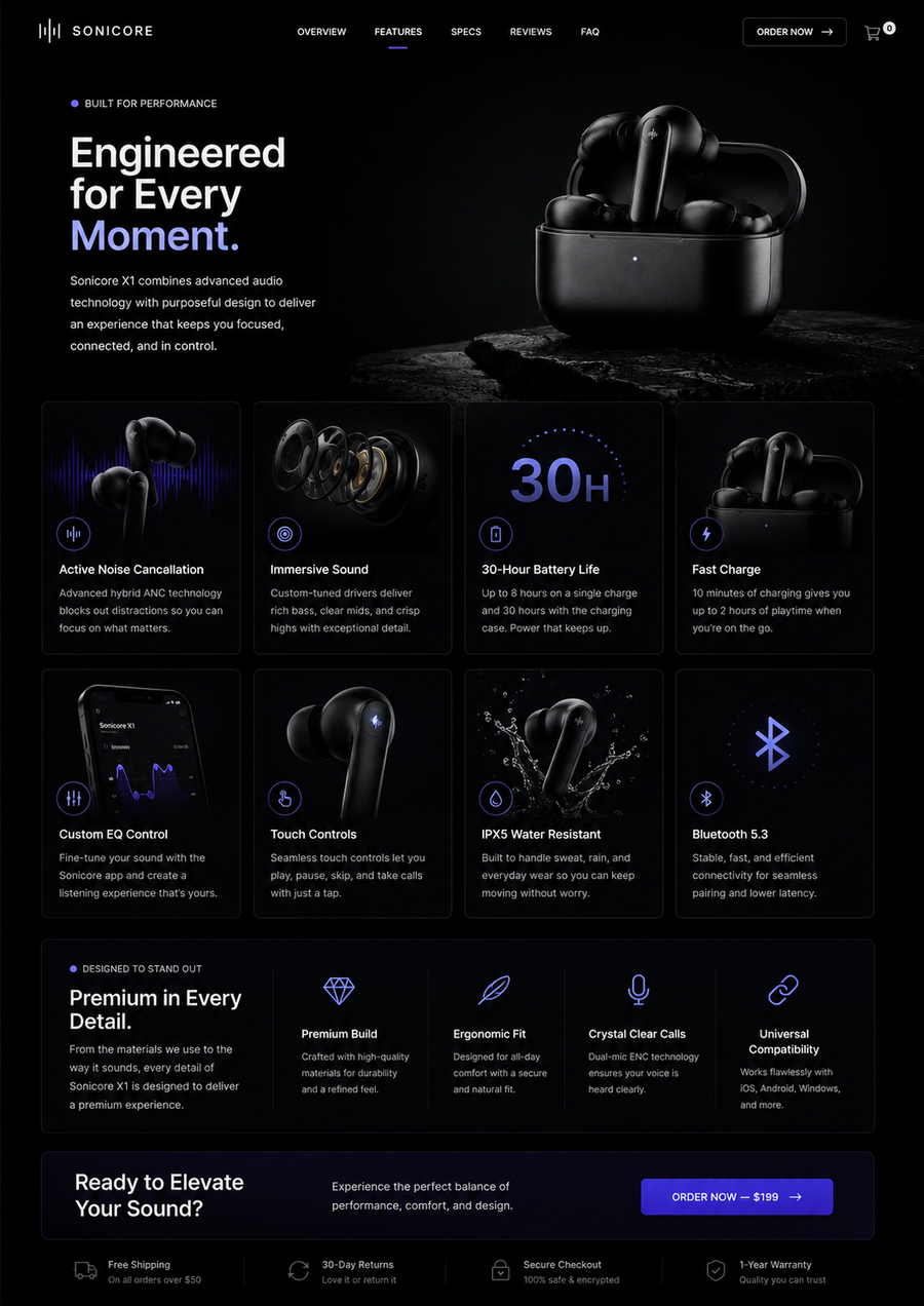 Premium product presentation with clean buying flow.